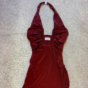 Elegant Burgundy Halter Dress